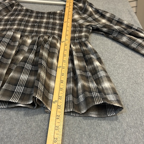 NEW Tommy Jeans | Smocked Peplum Long Sleeve Women Top Med Plaid Olive - Picture 8 of 13